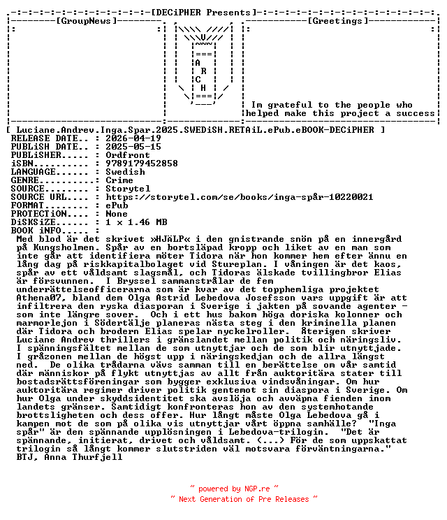 NFO for the release Luciane.Andrev.Inga.Spar.2025.SWEDiSH.RETAiL.ePub.eBOOK-DECiPHER by DECiPHER