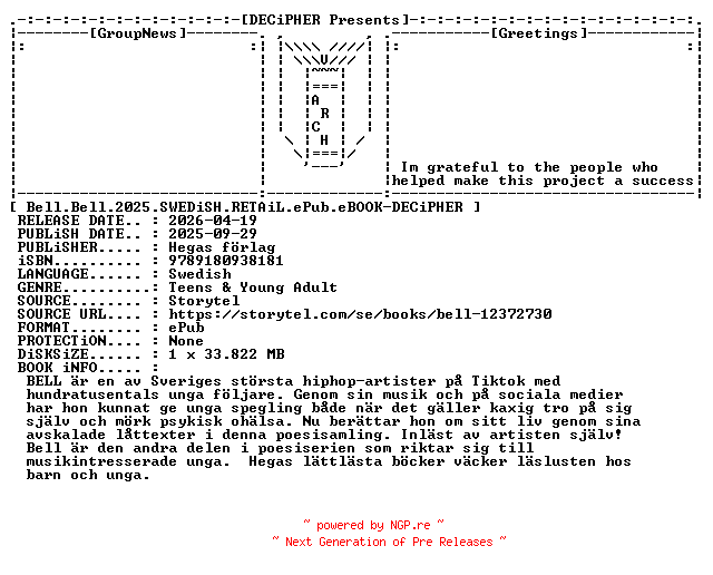 NFO for the release Bell.Bell.2025.SWEDiSH.RETAiL.ePub.eBOOK-DECiPHER by DECiPHER
