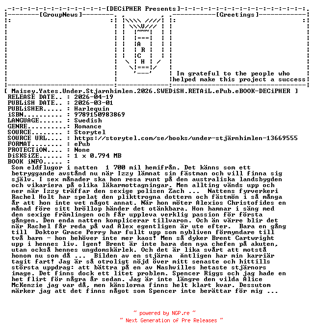 NFO for the release Maisey.Yates.Under.Stjarnhimlen.2026.SWEDiSH.RETAiL.ePub.eBOOK-DECiPHER by DECiPHER
