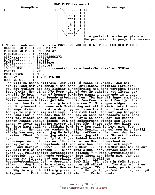 NFO for the release Maria.Frankland.Hans.Exfru.2026.SWEDiSH.RETAiL.ePub.eBOOK-DECiPHER by DECiPHER