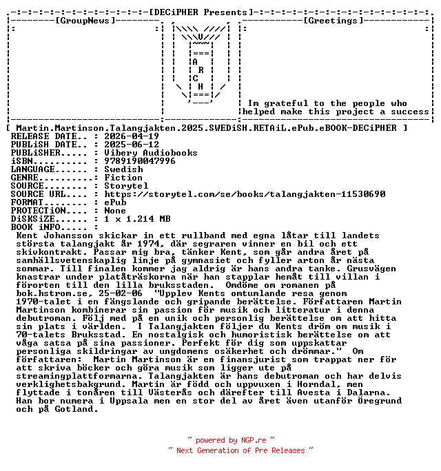 NFO for the release Martin.Martinson.Talangjakten.2025.SWEDiSH.RETAiL.ePub.eBOOK-DECiPHER by DECiPHER