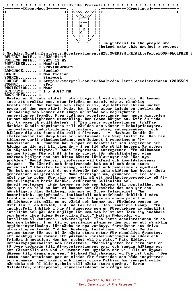 NFO for the release Mathias.Sundin.Den.Femte.Accelerationen.2025.SWEDiSH.RETAiL.ePub.eBOOK-DECiPHER by DECiPHER