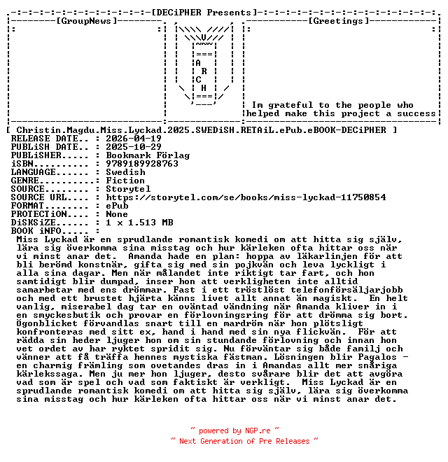 NFO for the release Christin.Magdu.Miss.Lyckad.2025.SWEDiSH.RETAiL.ePub.eBOOK-DECiPHER by DECiPHER