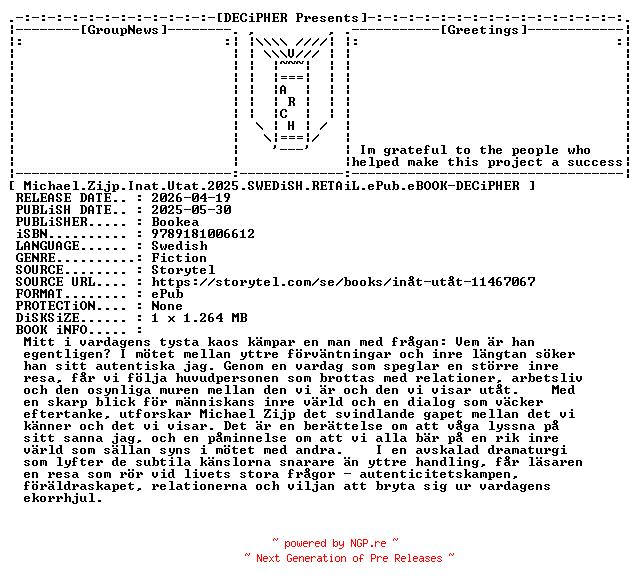 NFO for the release Michael.Zijp.Inat.Utat.2025.SWEDiSH.RETAiL.ePub.eBOOK-DECiPHER by DECiPHER