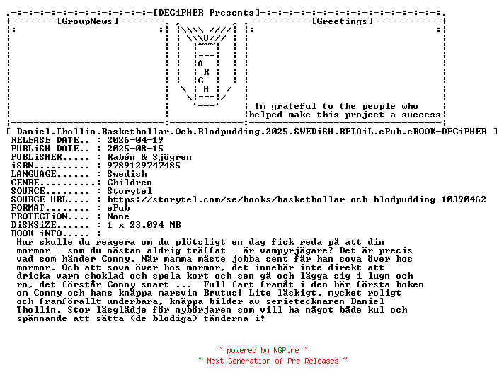 NFO for the release Daniel.Thollin.Basketbollar.Och.Blodpudding.2025.SWEDiSH.RETAiL.ePub.eBOOK-DECiPHER by DECiPHER