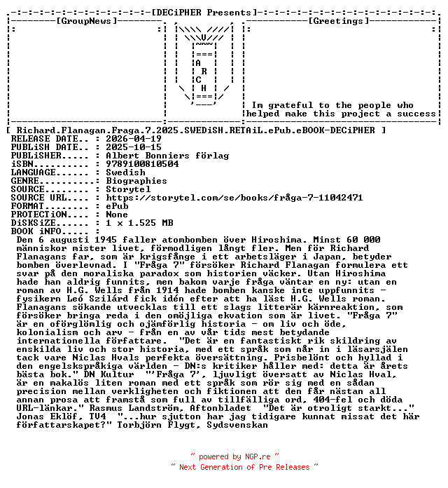 NFO for the release Richard.Flanagan.Fraga.7.2025.SWEDiSH.RETAiL.ePub.eBOOK-DECiPHER by DECiPHER