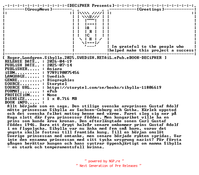 NFO for the release Roger.Lundgren.Sibylla.2025.SWEDiSH.RETAiL.ePub.eBOOK-DECiPHER by DECiPHER