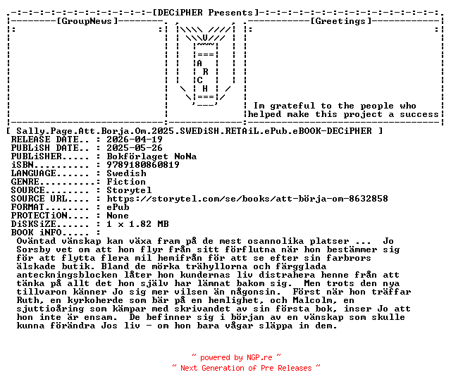 NFO for the release Sally.Page.Att.Borja.Om.2025.SWEDiSH.RETAiL.ePub.eBOOK-DECiPHER by DECiPHER