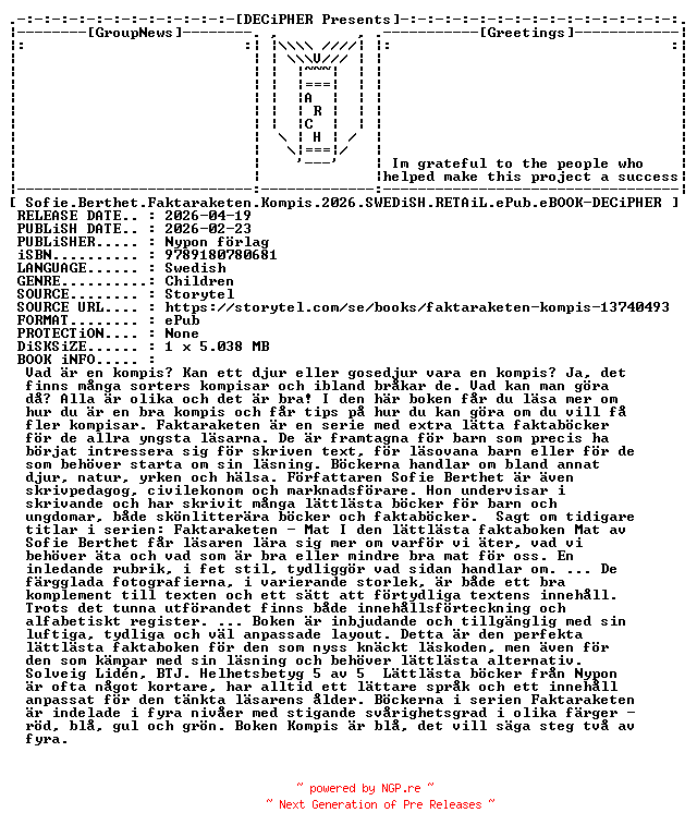 NFO for the release Sofie.Berthet.Faktaraketen.Kompis.2026.SWEDiSH.RETAiL.ePub.eBOOK-DECiPHER by DECiPHER