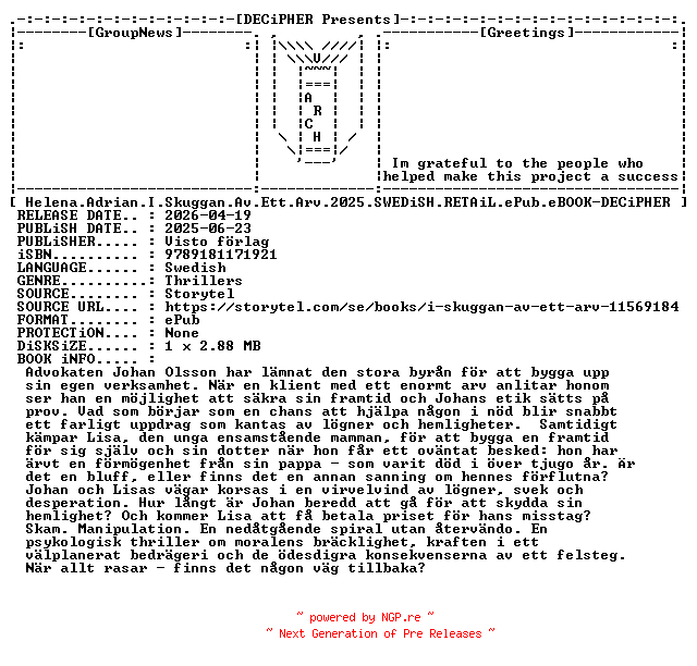 NFO for the release Helena.Adrian.I.Skuggan.Av.Ett.Arv.2025.SWEDiSH.RETAiL.ePub.eBOOK-DECiPHER by DECiPHER