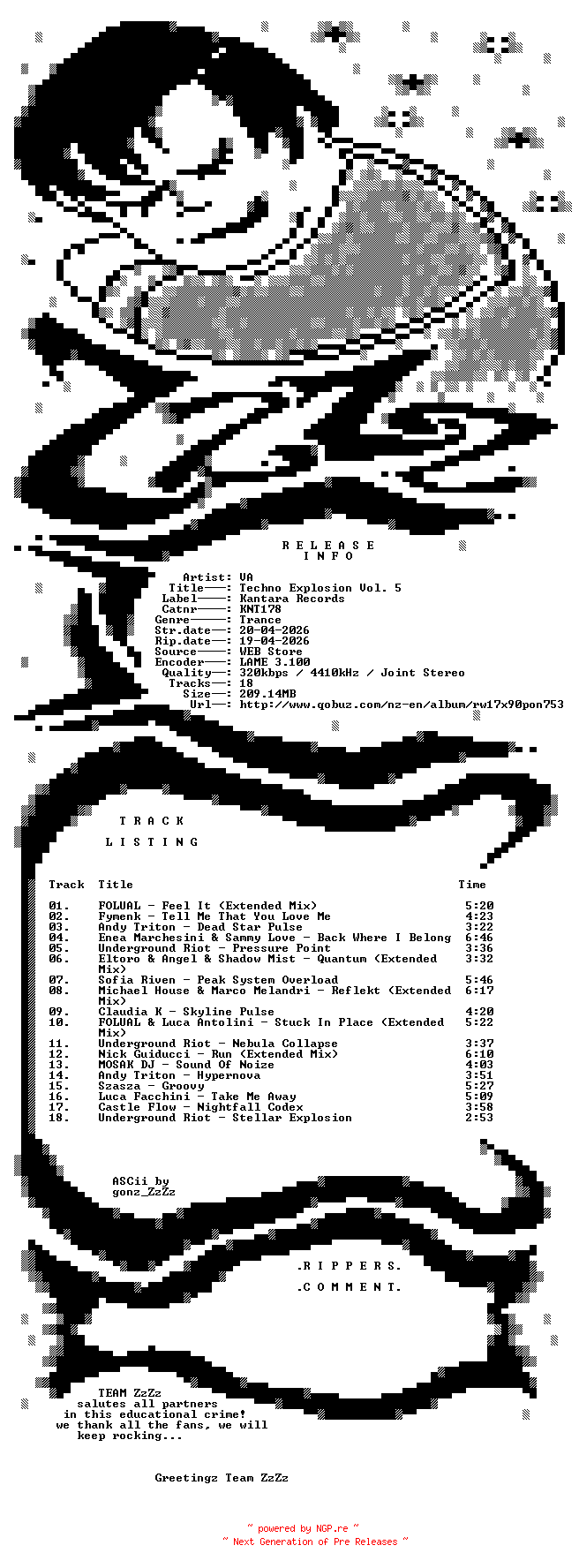 NFO for the release VA_-_Techno_Explosion_Vol_5-(KNT178)-WEB-2026-ZzZz by ZzZz