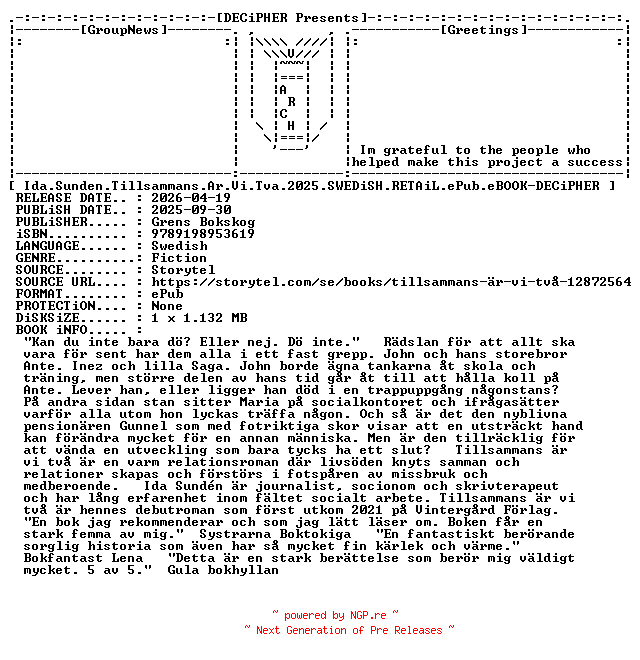 NFO for the release Ida.Sunden.Tillsammans.Ar.Vi.Tva.2025.SWEDiSH.RETAiL.ePub.eBOOK-DECiPHER by DECiPHER