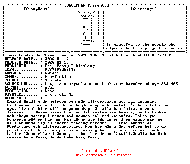 NFO for the release Immi.Lundin.Om.Shared.Reading.2026.SWEDiSH.RETAiL.ePub.eBOOK-DECiPHER by DECiPHER