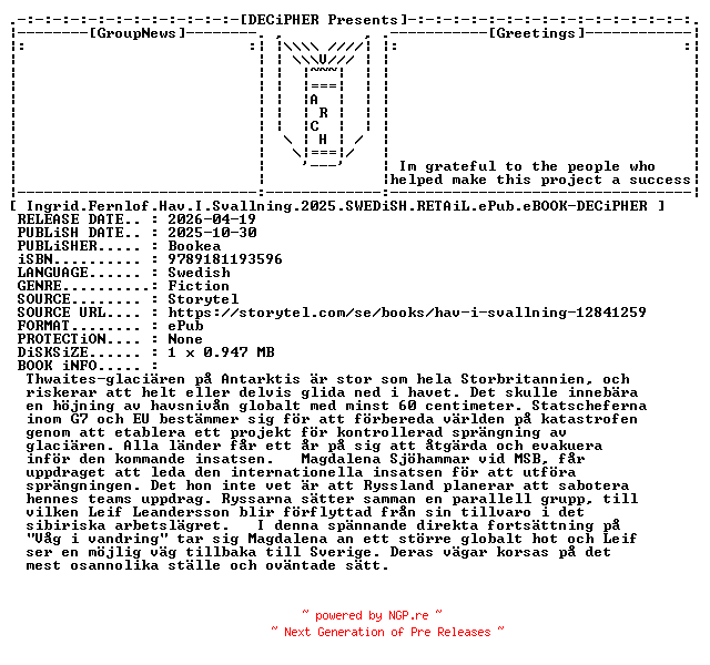NFO for the release Ingrid.Fernlof.Hav.I.Svallning.2025.SWEDiSH.RETAiL.ePub.eBOOK-DECiPHER by DECiPHER