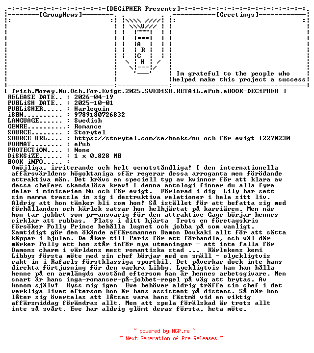 NFO for the release Trish.Morey.Nu.Och.For.Evigt.2025.SWEDiSH.RETAiL.ePub.eBOOK-DECiPHER by DECiPHER