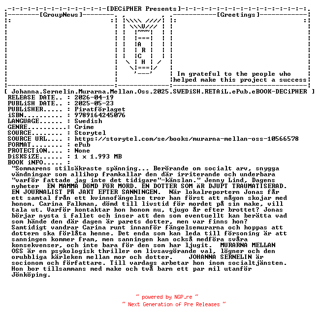 NFO for the release Johanna.Sernelin.Murarna.Mellan.Oss.2025.SWEDiSH.RETAiL.ePub.eBOOK-DECiPHER by DECiPHER