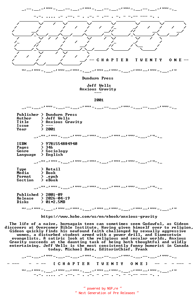 NFO for the release Jeff.Wells.-.Anxious.Gravity.2001.RETAIL.EPUB.eBook-CTO by CTO