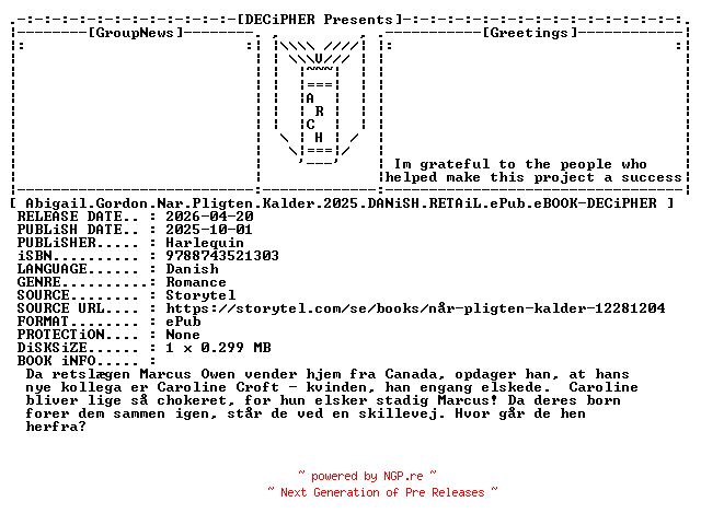 NFO for the release Abigail.Gordon.Nar.Pligten.Kalder.2025.DANiSH.RETAiL.ePub.eBOOK-DECiPHER by DECiPHER