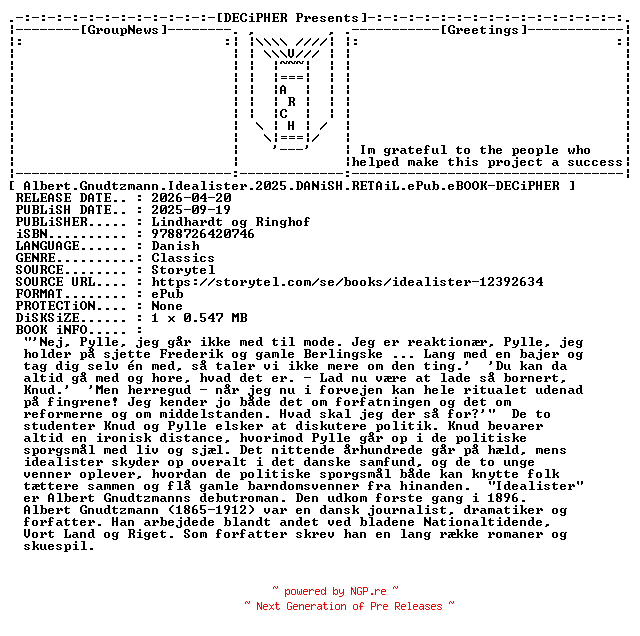 NFO for the release Albert.Gnudtzmann.Idealister.2025.DANiSH.RETAiL.ePub.eBOOK-DECiPHER by DECiPHER