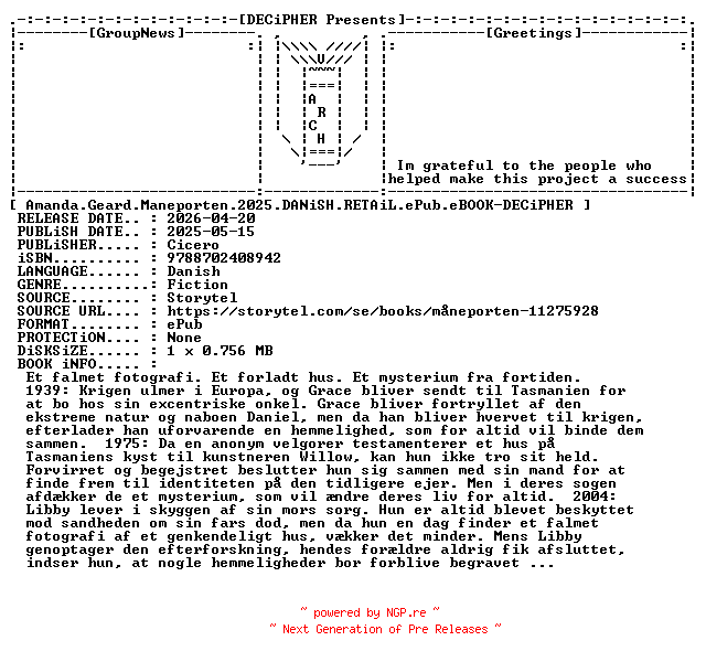 NFO for the release Amanda.Geard.Maneporten.2025.DANiSH.RETAiL.ePub.eBOOK-DECiPHER by DECiPHER