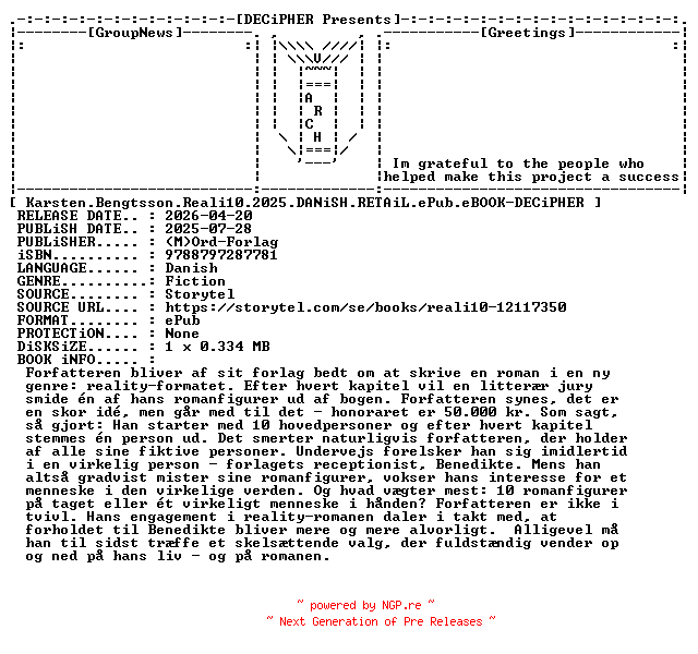 NFO for the release Karsten.Bengtsson.Reali10.2025.DANiSH.RETAiL.ePub.eBOOK-DECiPHER by DECiPHER