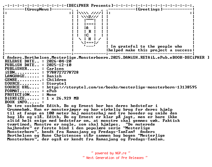 NFO for the release Anders.Berthelsen.Mesterlige.Monsterboern.2025.DANiSH.RETAiL.ePub.eBOOK-DECiPHER by DECiPHER