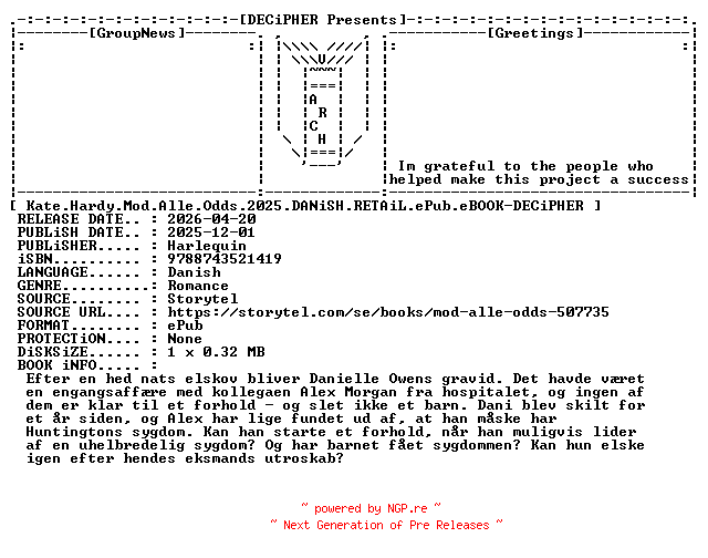 NFO for the release Kate.Hardy.Mod.Alle.Odds.2025.DANiSH.RETAiL.ePub.eBOOK-DECiPHER by DECiPHER