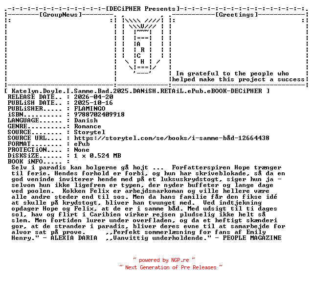 NFO for the release Katelyn.Doyle.I.Samme.Bad.2025.DANiSH.RETAiL.ePub.eBOOK-DECiPHER by DECiPHER