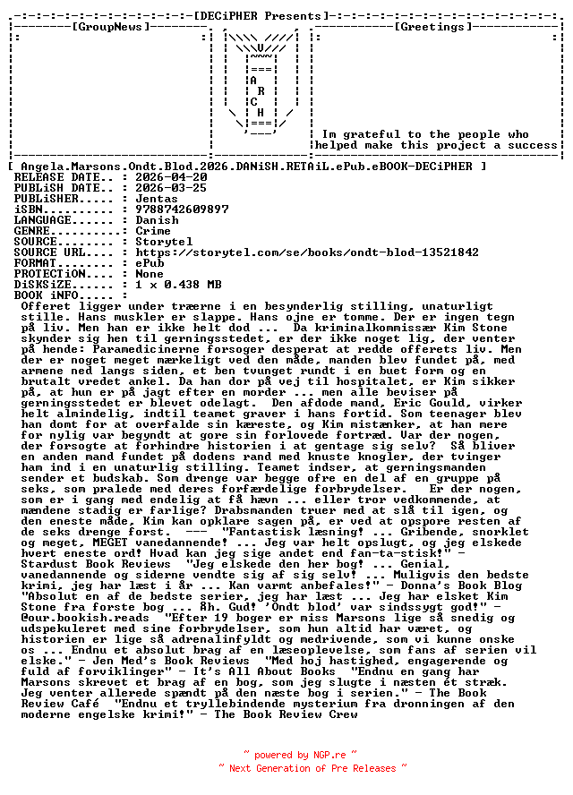 NFO for the release Angela.Marsons.Ondt.Blod.2026.DANiSH.RETAiL.ePub.eBOOK-DECiPHER by DECiPHER