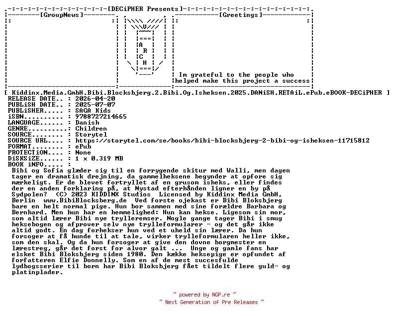 NFO for the release Kiddinx.Media.Gmbh.Bibi.Blocksbjerg.2.Bibi.Og.Isheksen.2025.DANiSH.RETAiL.ePub.eBOOK-DECiPHER by DECiPHER