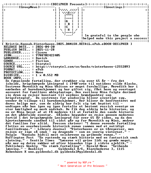 NFO for the release Kristin.Hannah.Vinterhaven.2025.DANiSH.RETAiL.ePub.eBOOK-DECiPHER by DECiPHER