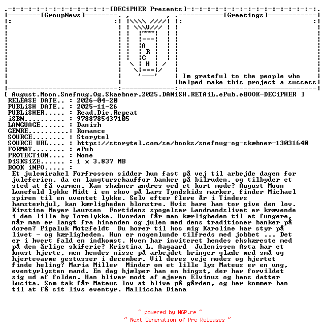 NFO for the release August.Moon.Snefnug.Og.Skaebner.2025.DANiSH.RETAiL.ePub.eBOOK-DECiPHER by DECiPHER