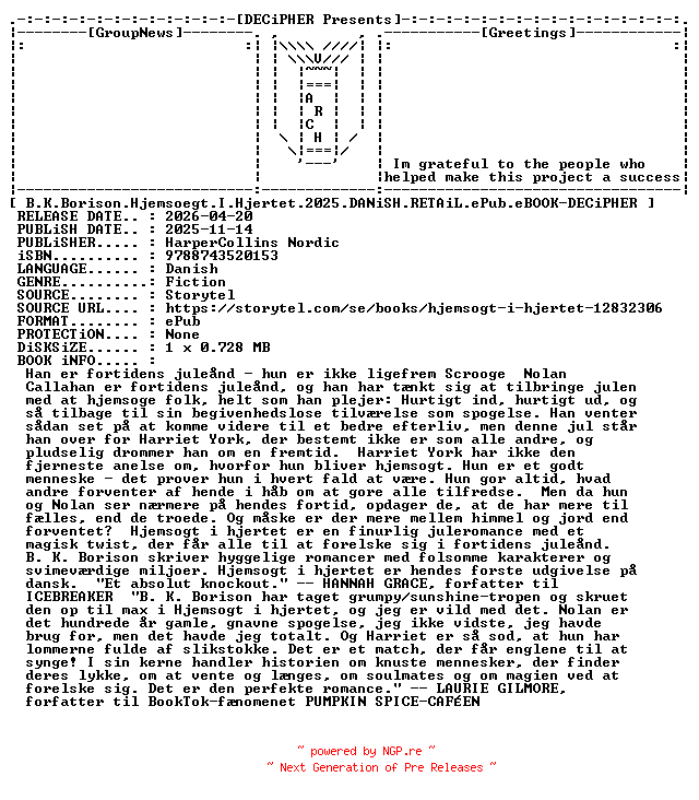 NFO for the release B.K.Borison.Hjemsoegt.I.Hjertet.2025.DANiSH.RETAiL.ePub.eBOOK-DECiPHER by DECiPHER