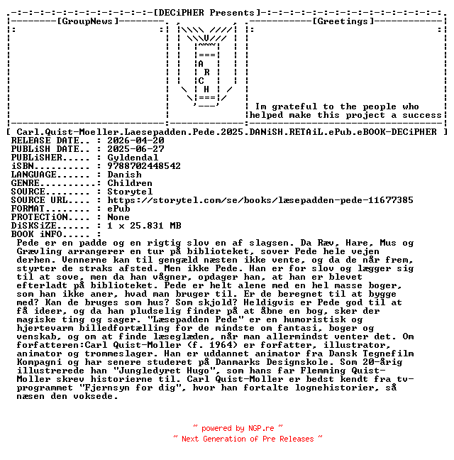 NFO for the release Carl.Quist.Moeller.Laesepadden.Pede.2025.DANiSH.RETAiL.ePub.eBOOK-DECiPHER by DECiPHER