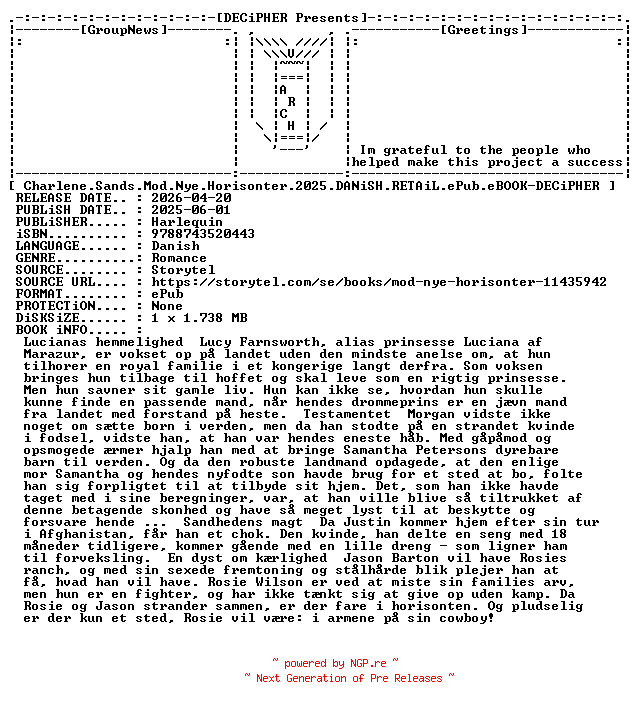 NFO for the release Charlene.Sands.Mod.Nye.Horisonter.2025.DANiSH.RETAiL.ePub.eBOOK-DECiPHER by DECiPHER