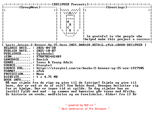 NFO for the release Louis.Jensen.2.Kroner.Og.25.Oere.2025.DANiSH.RETAiL.ePub.eBOOK-DECiPHER by DECiPHER