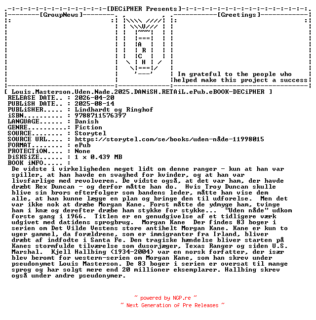 NFO for the release Louis.Masterson.Uden.Nade.2025.DANiSH.RETAiL.ePub.eBOOK-DECiPHER by DECiPHER
