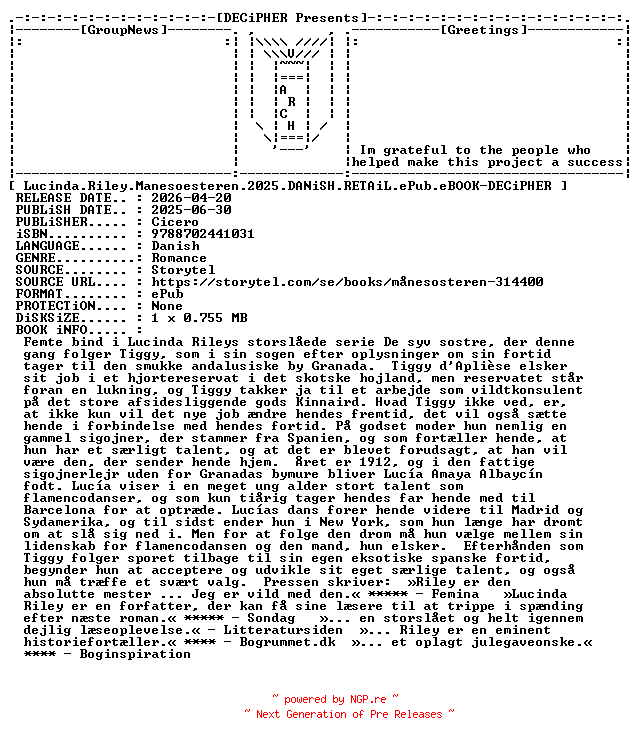 NFO for the release Lucinda.Riley.Manesoesteren.2025.DANiSH.RETAiL.ePub.eBOOK-DECiPHER by DECiPHER