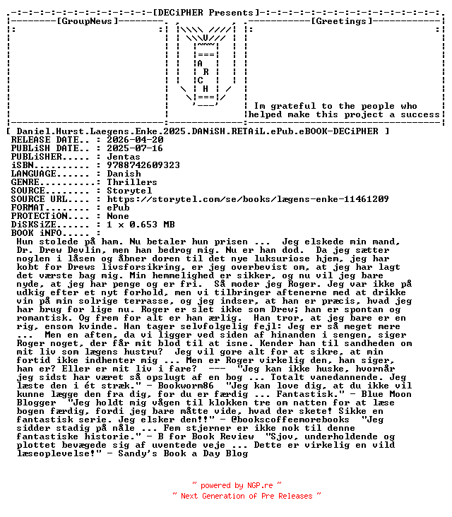 NFO for the release Daniel.Hurst.Laegens.Enke.2025.DANiSH.RETAiL.ePub.eBOOK-DECiPHER by DECiPHER