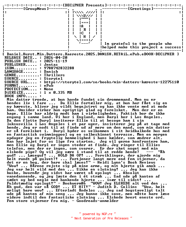 NFO for the release Daniel.Hurst.Min.Datters.Kaereste.2025.DANiSH.RETAiL.ePub.eBOOK-DECiPHER by DECiPHER