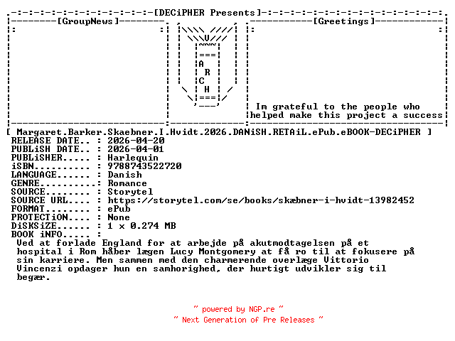 NFO for the release Margaret.Barker.Skaebner.I.Hvidt.2026.DANiSH.RETAiL.ePub.eBOOK-DECiPHER by DECiPHER
