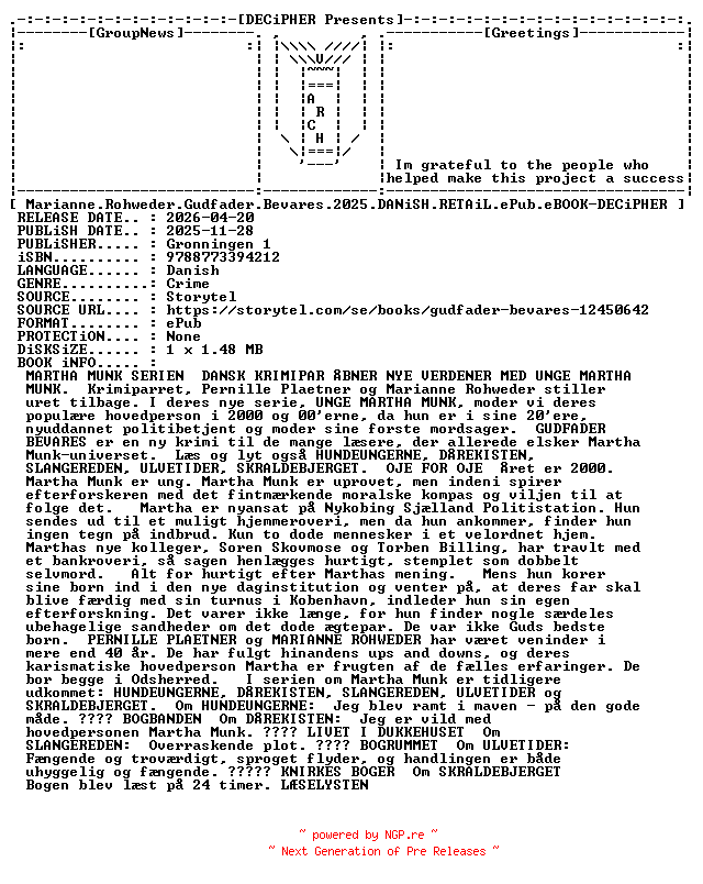 NFO for the release Marianne.Rohweder.Gudfader.Bevares.2025.DANiSH.RETAiL.ePub.eBOOK-DECiPHER by DECiPHER