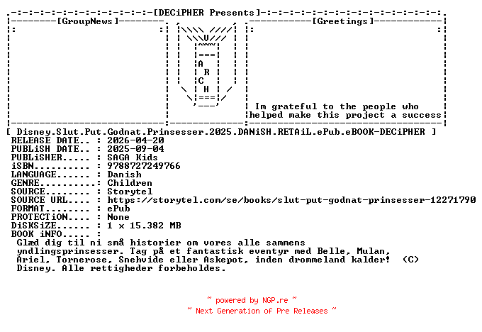 NFO for the release Disney.Slut.Put.Godnat.Prinsesser.2025.DANiSH.RETAiL.ePub.eBOOK-DECiPHER by DECiPHER