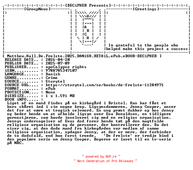 NFO for the release Matthew.Hall.De.Frelste.2025.DANiSH.RETAiL.ePub.eBOOK-DECiPHER by DECiPHER