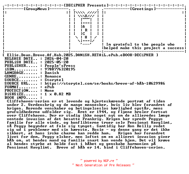 NFO for the release Ellie.Dean.Breve.Af.Hab.2025.DANiSH.RETAiL.ePub.eBOOK-DECiPHER by DECiPHER