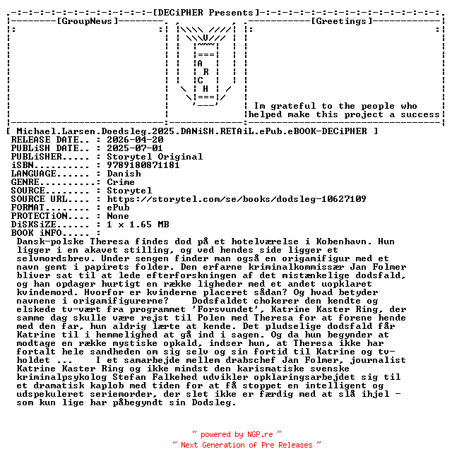 NFO for the release Michael.Larsen.Doedsleg.2025.DANiSH.RETAiL.ePub.eBOOK-DECiPHER by DECiPHER