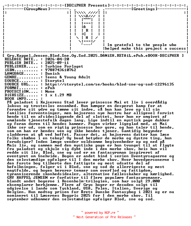 NFO for the release Gry.Kappel.Jensen.Blod.Sne.Og.Sod.2025.DANiSH.RETAiL.ePub.eBOOK-DECiPHER by DECiPHER
