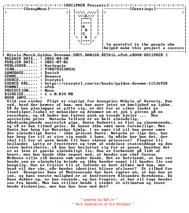 NFO for the release Nicola.Marsh.Gyldne.Droemme.2025.DANiSH.RETAiL.ePub.eBOOK-DECiPHER by DECiPHER