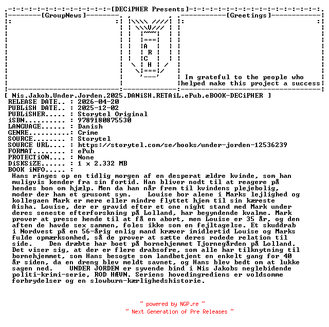NFO for the release Nis.Jakob.Under.Jorden.2025.DANiSH.RETAiL.ePub.eBOOK-DECiPHER by DECiPHER