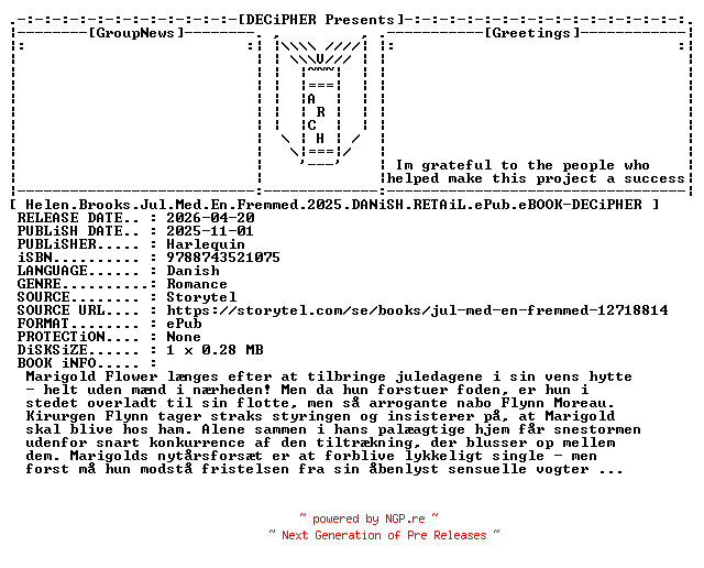 NFO for the release Helen.Brooks.Jul.Med.En.Fremmed.2025.DANiSH.RETAiL.ePub.eBOOK-DECiPHER by DECiPHER